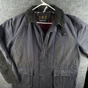 Barbour Strathyre Wax Jacket Blue Men Full Zip Cotton Canvas Collared Insulated